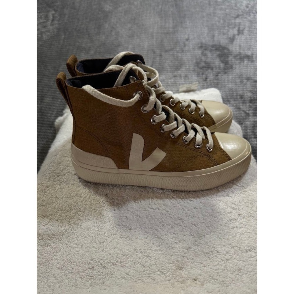 Veja Nova High Top Canvas Sneakers Brown Cream Logo Mens Shoes US 8